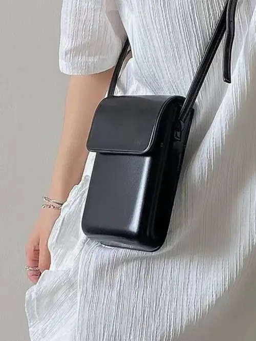 Sling Bag Crossbody Flap Shoulder Purse Phone Bag Handbag Minimalist - Black