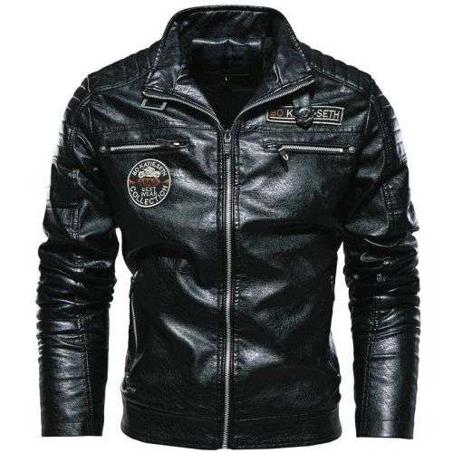 2023 Leather Jackets for Men Winter Bomber Jackets - Bike Jacket - Black -  - XL