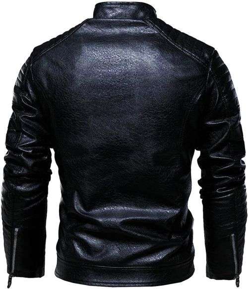 2023 Leather Jackets for Men Winter Bomber Jackets - Bike Jacket - Black -  - XL