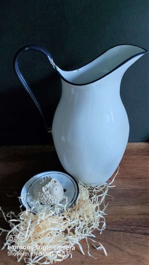 Vintage Enamel Bathroom Pitcher with Soap Dish