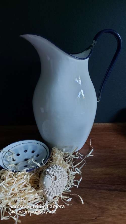 Vintage Enamel Bathroom Pitcher with Soap Dish