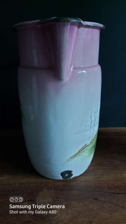 Antique/Vintage Unusual Design Enamel Pitcher
