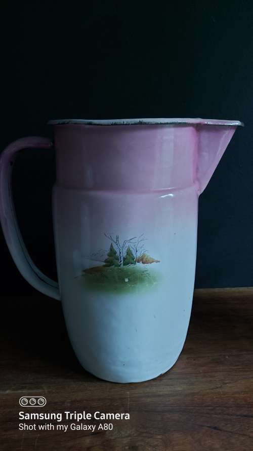 Antique/Vintage Unusual Design Enamel Pitcher
