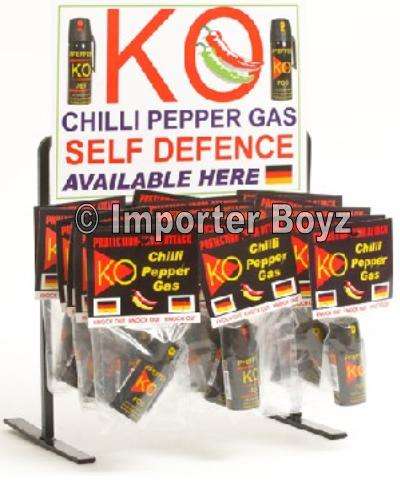 Pepper Spray Stand Fully Stocked 50ml KO Cans + Advertising Poster