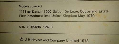 DATSUN 1200 WORKSHOP MANUAL