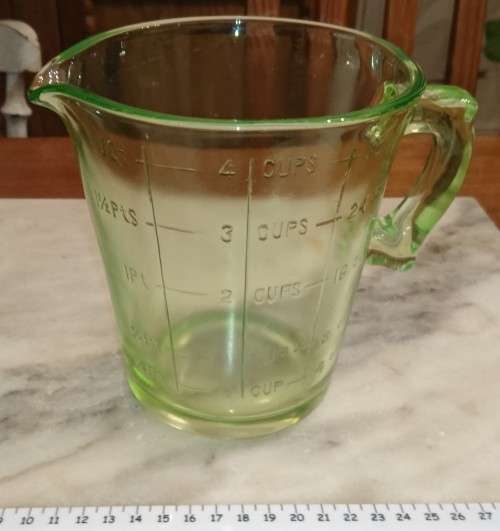 VINTAGE URANIUM GLASS MEASURING JUG
