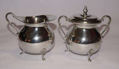 SUGAR BOWL AND CREAMER FROM BOLIVIAN PEWTER