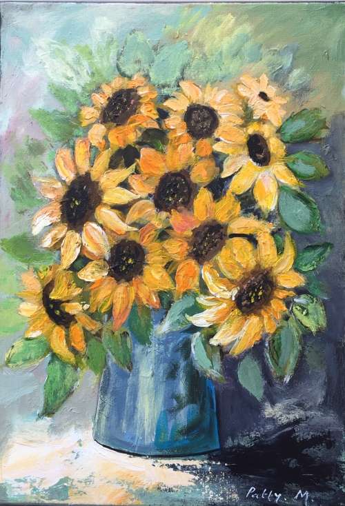Original Painting by S.A. Artist Patty Mynhardt - "Sunflowers"