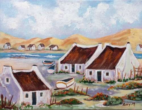 Original Painting by S.A. Artist Patty Mynhardt - "Fishing Village"