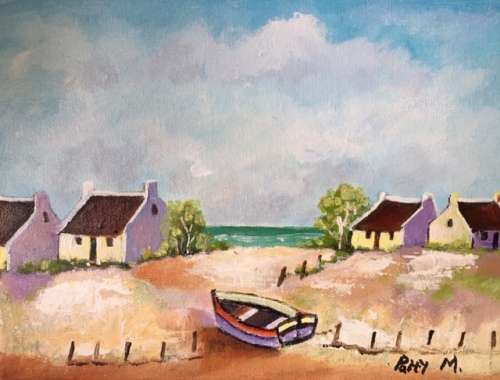 Beautiful Cape Seaside Village painting "Fishing Village" by Patty Mynhardt -Crazy Wednesday Special
