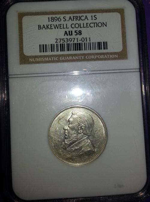 **** 1896 ZAR 1 SHILLING AU58 ****