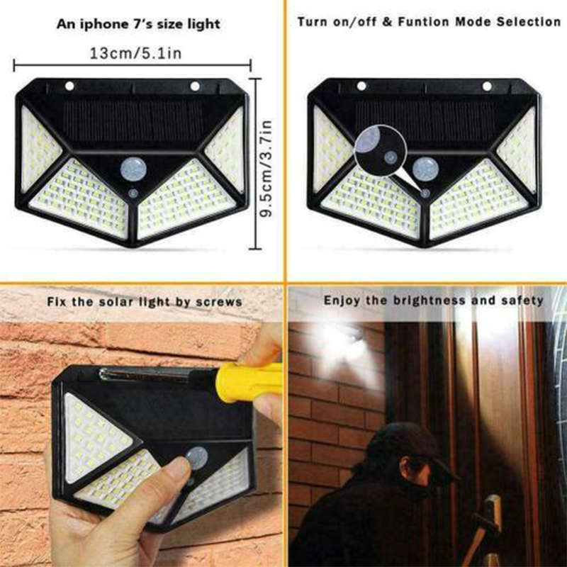 Mini 100 LED Outdoor Solar Wall Light PIR Motion Sensor Garden Security Light