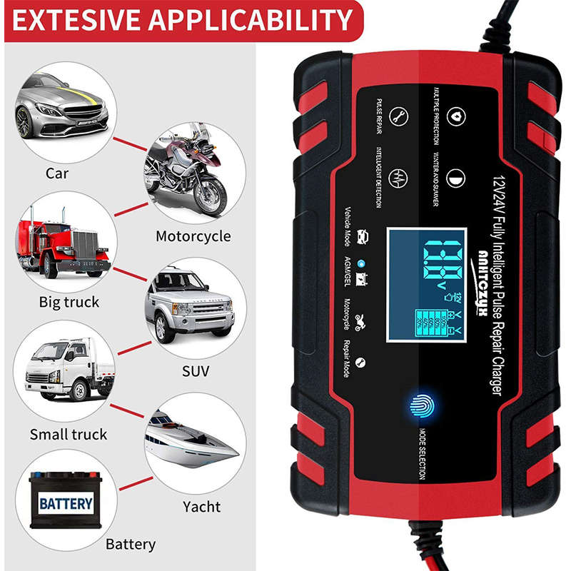 Multifunctional 12V 8A - 24V 4A Smart Pulse Repair Battery Charger