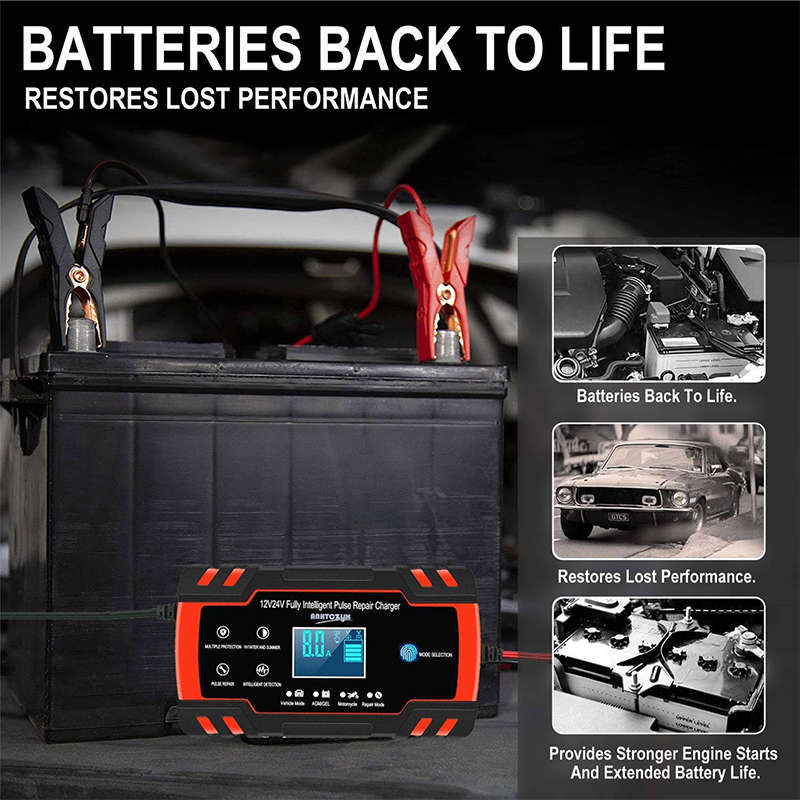 Multifunctional 12V 8A - 24V 4A Smart Pulse Repair Battery Charger