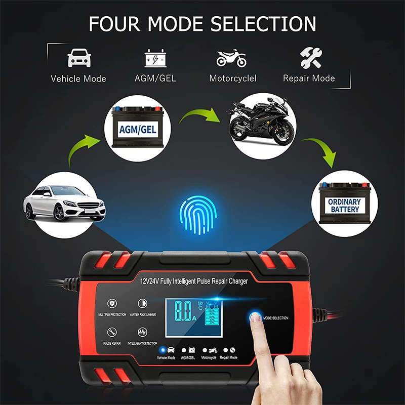 Multifunctional 12V 8A - 24V 4A Smart Pulse Repair Battery Charger