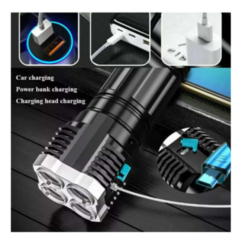 Convenient And Practical Ultra-Bright Led Light Usb Rechargeable Flashlight 4-Core