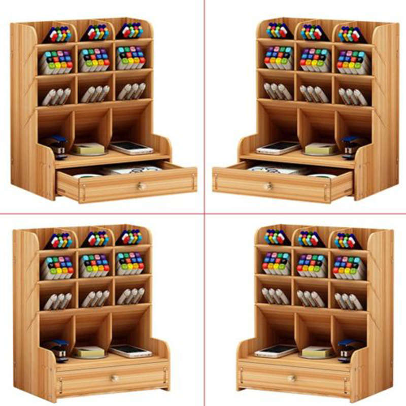 Convenient And Beautiful Multifunctional Desk Storage Box Wooden Shelf Storage Box Diy Pen Holder Bo