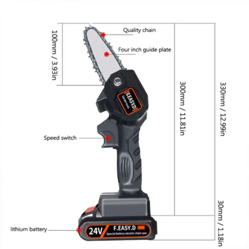 Convenient And Practical 24V Mini Electric Chain Saw Rechargeable Lithium Battery Portable Chainsaw