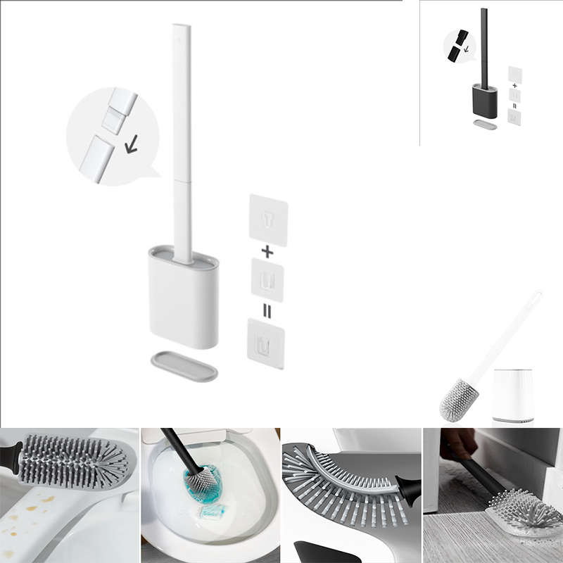 Convenient Bathroom Cleaning Soft Silicone Flat Head Wall-Mounted Quick-Drying Toilet Brush