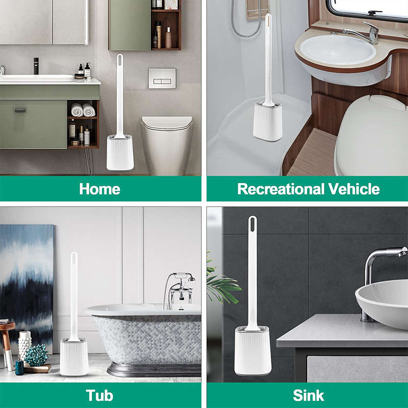 Convenient Bathroom Cleaning Soft Silicone Flat Head Wall-Mounted Quick-Drying Toilet Brush