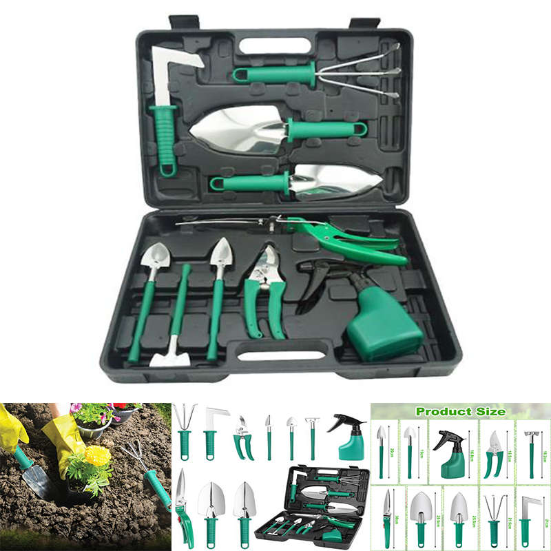 Convenient And Practical Stainless Steel Gardening Tool Set 10 Pieces Green
