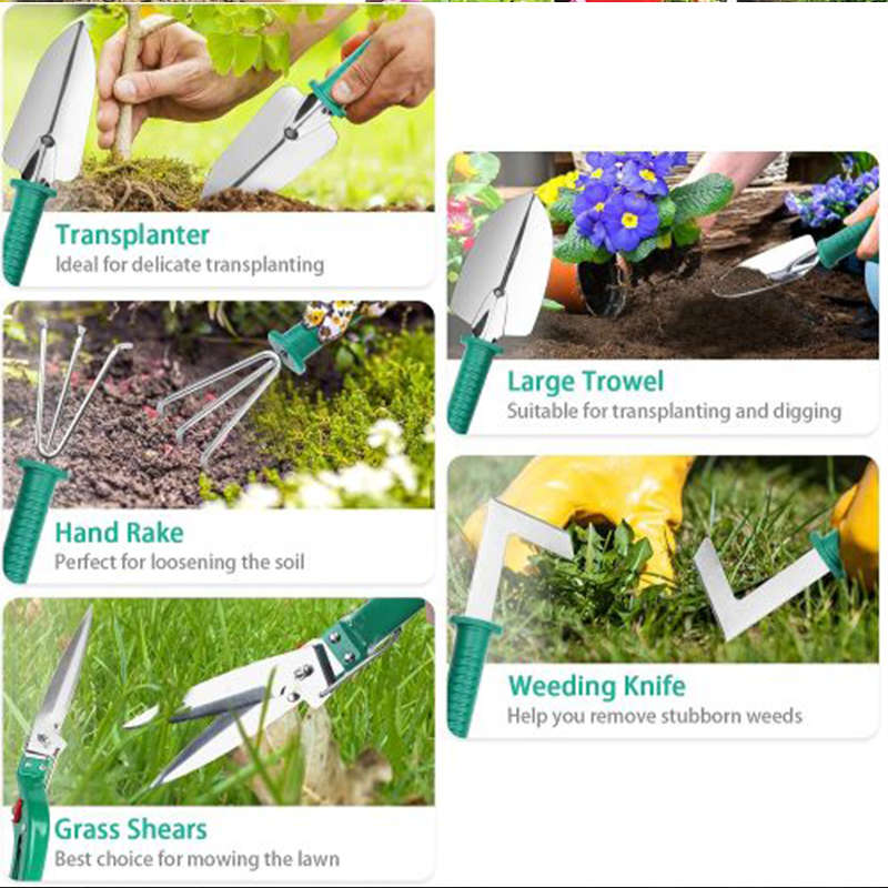 Convenient And Practical Stainless Steel Gardening Tool Set 10 Pieces Green