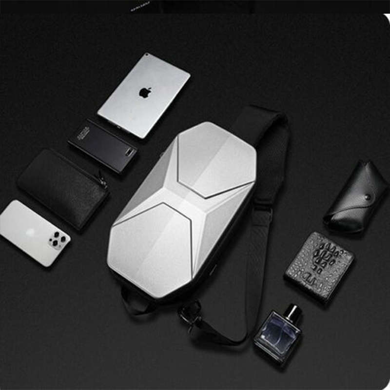 Convenient Hard Shell Chest Bag Men`s Waterproof Shoulder Bag Usb Rechargeable Men`s Fashion Crossbo