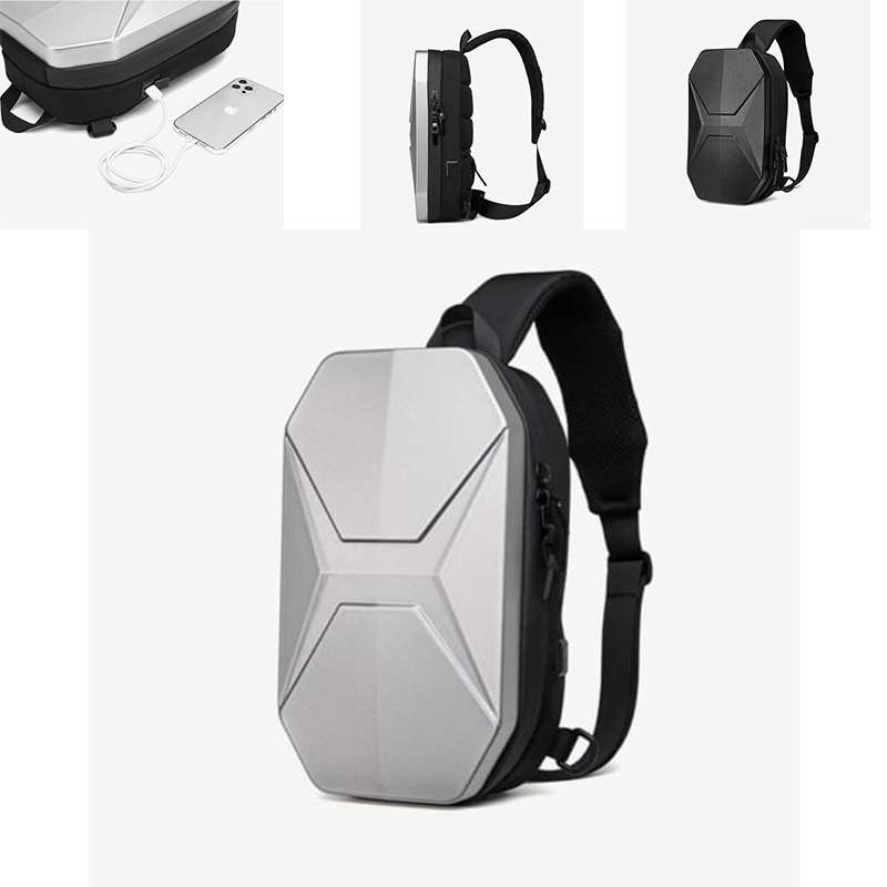 Convenient Hard Shell Chest Bag Men`s Waterproof Shoulder Bag Usb Rechargeable Men`s Fashion Crossbo