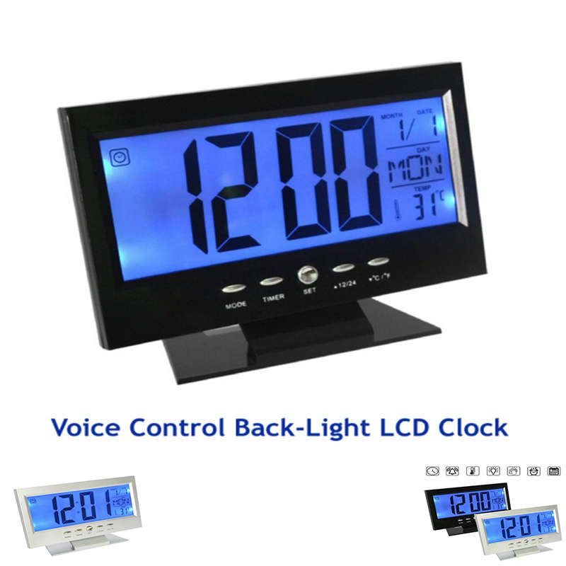 Convenient Backlit Lcd Clock Digital Clock Voice Control