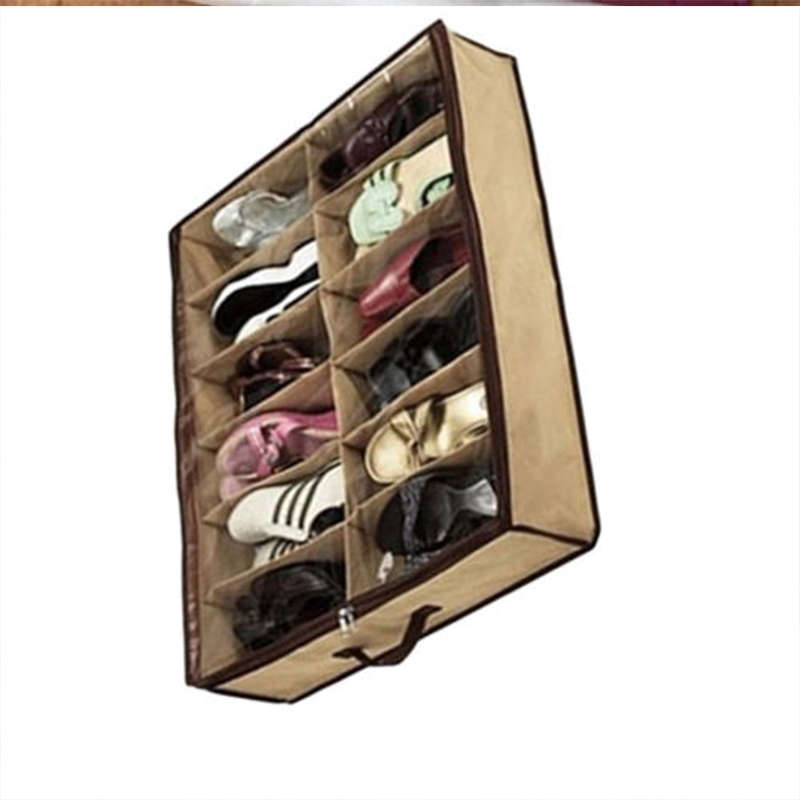 Convenient And Practical Shoe Box 12 Pockets Foldable Shoe Cabinet Storage Organizer Under Bed