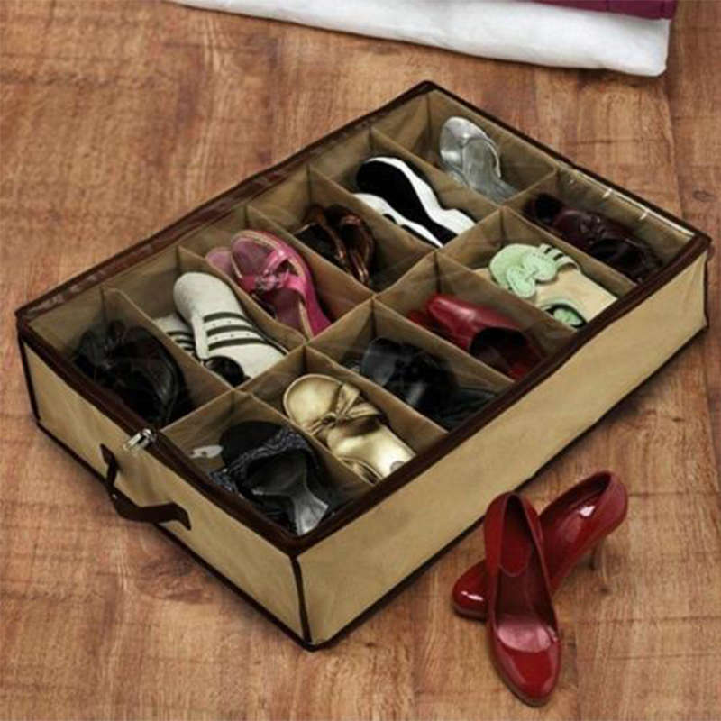 Convenient And Practical Shoe Box 12 Pockets Foldable Shoe Cabinet Storage Organizer Under Bed