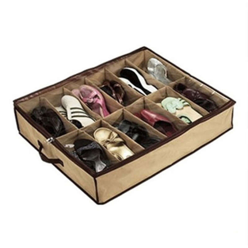 Convenient And Practical Shoe Box 12 Pockets Foldable Shoe Cabinet Storage Organizer Under Bed