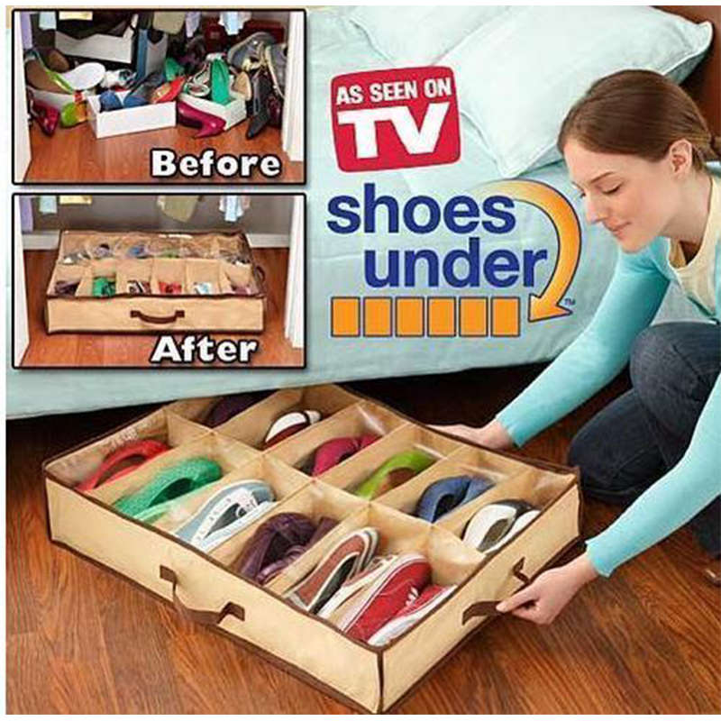 Convenient And Practical Shoe Box 12 Pockets Foldable Shoe Cabinet Storage Organizer Under Bed