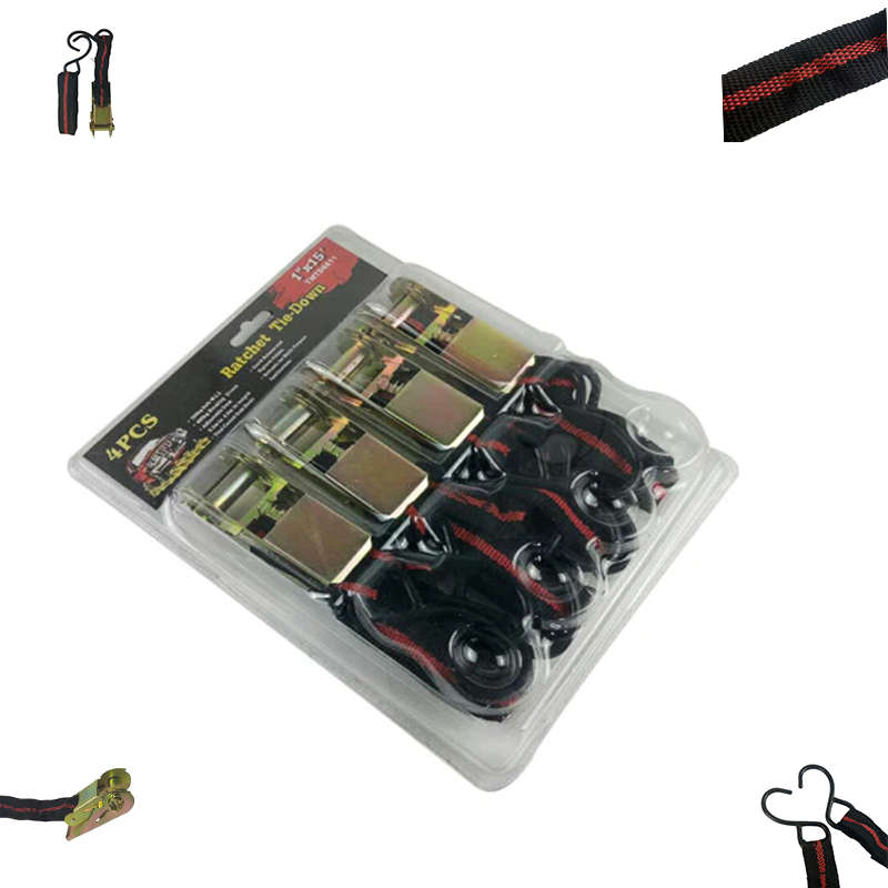 Convenient 4-Piece Long Ratchet Tie-Down Straps Trailer Truck Tie-Down Straps