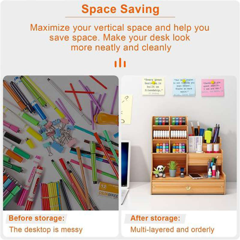 Convenient And Practical Wooden Desk Storage Box Diy Desktop Neat Pen Holder Large Capacity Statione