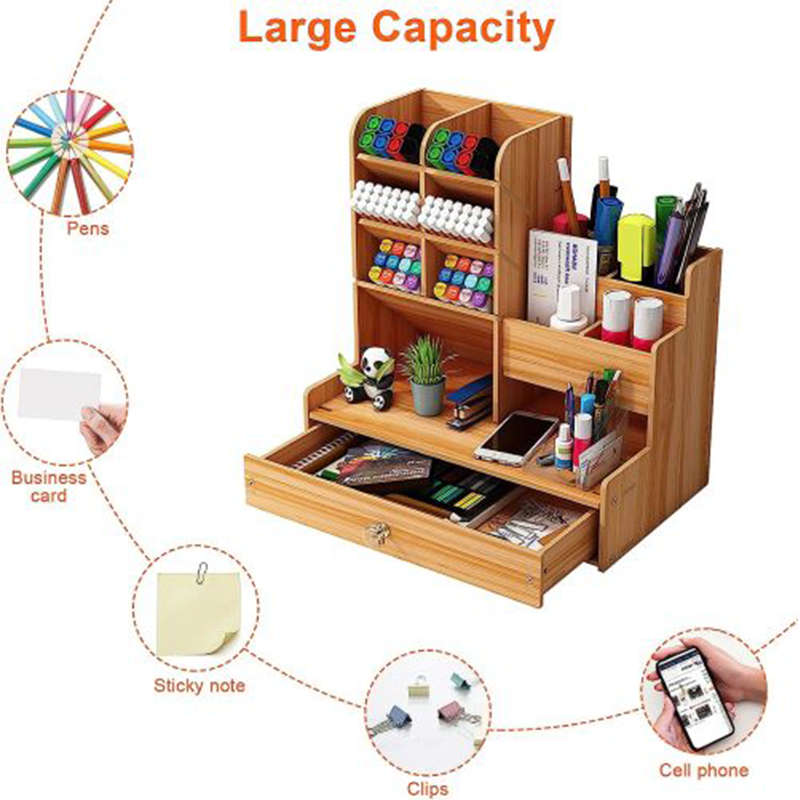 Convenient And Practical Wooden Desk Storage Box Diy Desktop Neat Pen Holder Large Capacity Statione