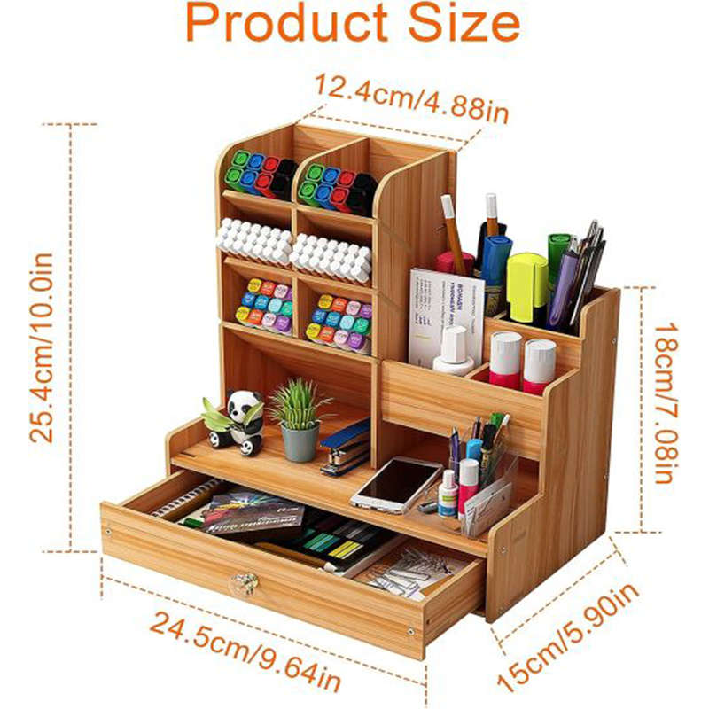 Convenient And Practical Wooden Desk Storage Box Diy Desktop Neat Pen Holder Large Capacity Statione