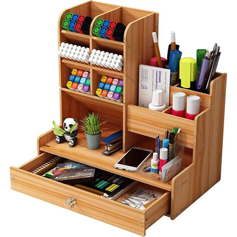 Convenient And Practical Wooden Desk Storage Box Diy Desktop Neat Pen Holder Large Capacity Statione