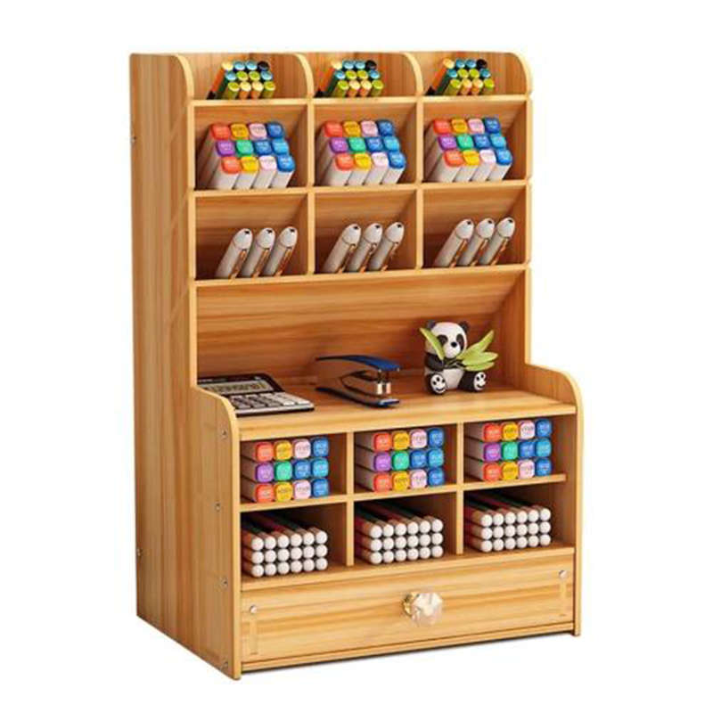 Essential Wooden Diy Desk Storage Box For Home, Desktop Stationery Storage Box With Compartment Draw