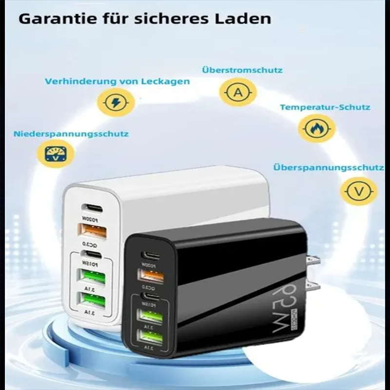 Multifunctional 65W Usb C Charger, 5-Port Mobile Phone Charger, Compatible With Gan Technology Fast