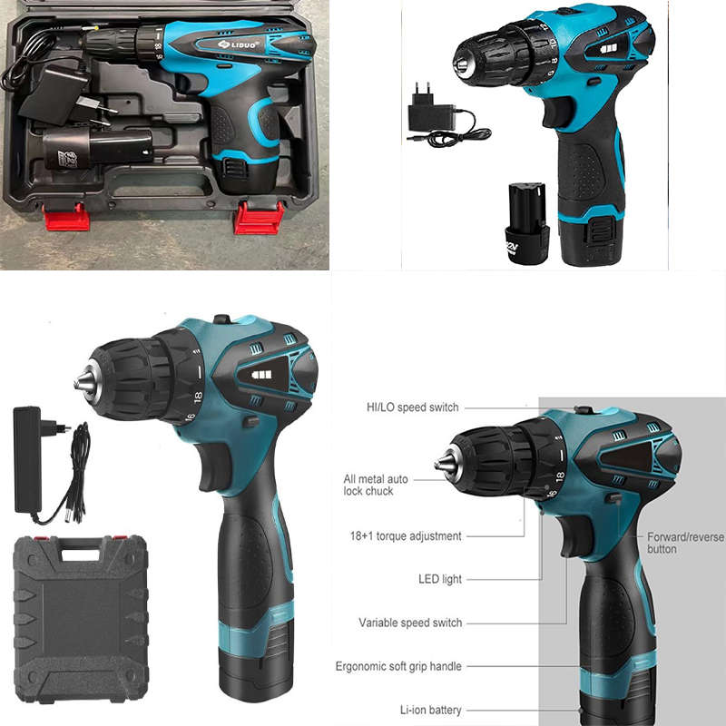 Electric Drill Set Cordless Combination Drill Lithium Ion Drill Screwdriver Accessories Set Electric