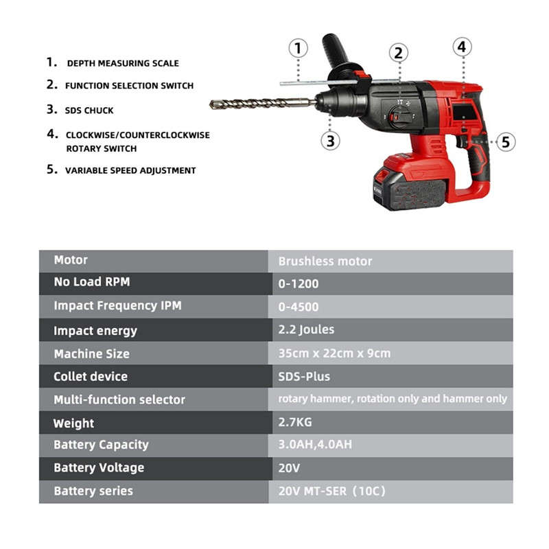 Electric Impact Drill Electric Hammer Brushless Motor Cordless Electric Hammer Electric Drill Pickax