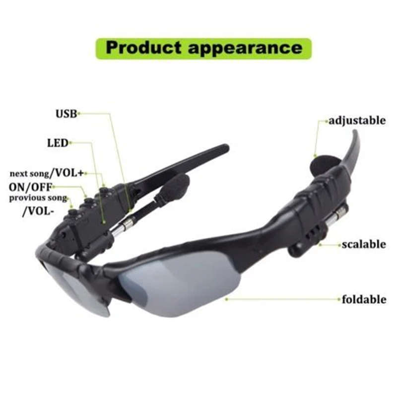 Exquisite Bluetooth Sunglasses Wireless Earphones Headset Hands-Free Cell Phone With Microphone