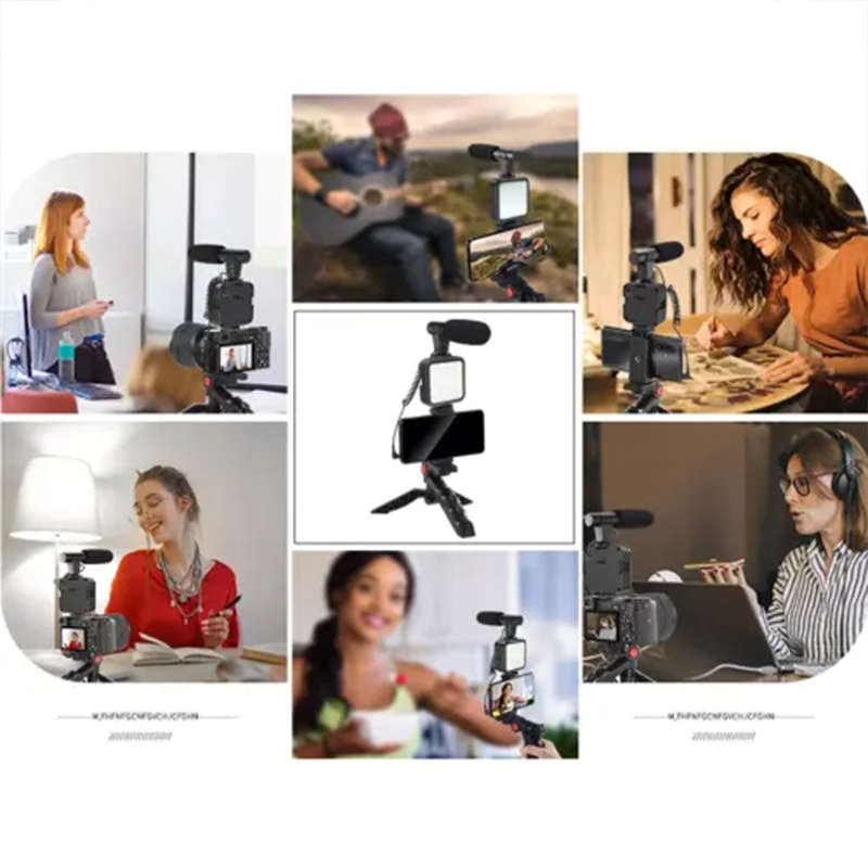 Convenient Ay-49 Tripod Kit With Microphone And Live Lighting For Video Vlog Production