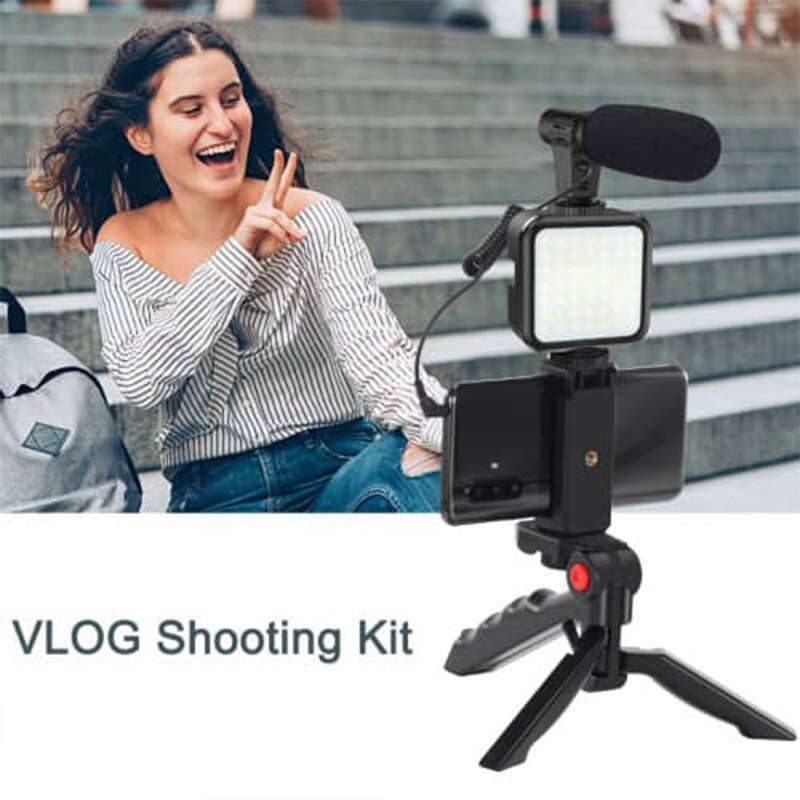 Convenient Ay-49 Tripod Kit With Microphone And Live Lighting For Video Vlog Production