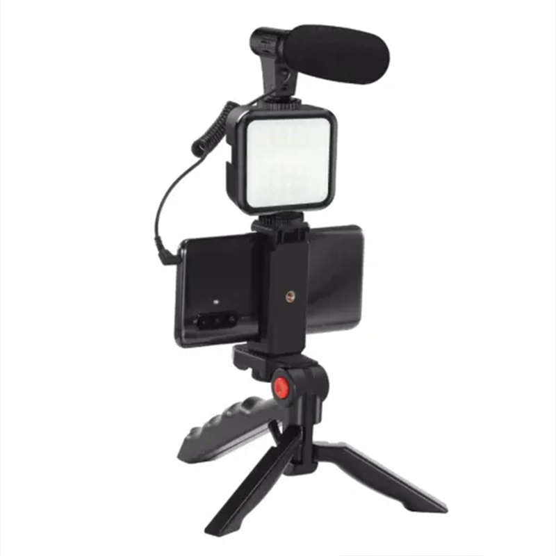 Convenient Ay-49 Tripod Kit With Microphone And Live Lighting For Video Vlog Production