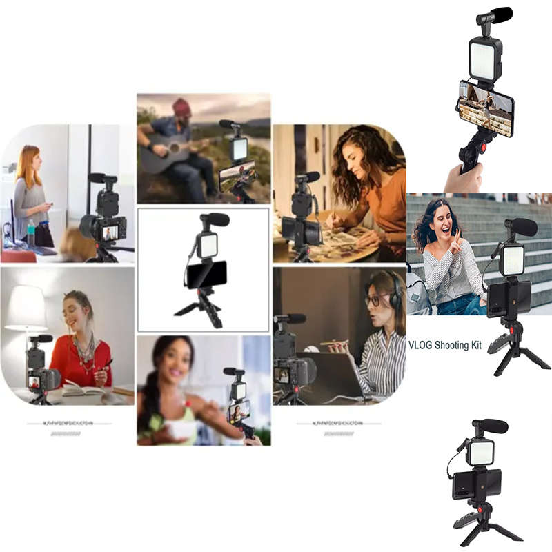 Convenient Ay-49 Tripod Kit With Microphone And Live Lighting For Video Vlog Production