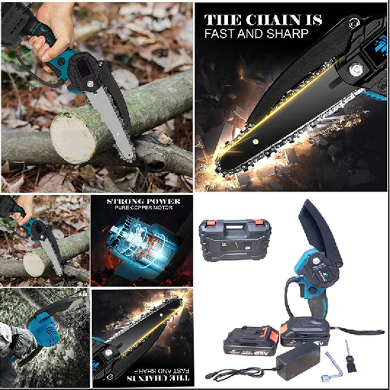 The Portable Electric Chain Saw Uses Two 25V 7500Mah Lithium Batteries And Comes With Two Batteries