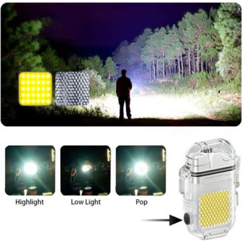 Portable Rechargeable Mini Hook Flashlight With Windproof Multi-Purpose Lighter + C-Type Charging Ca