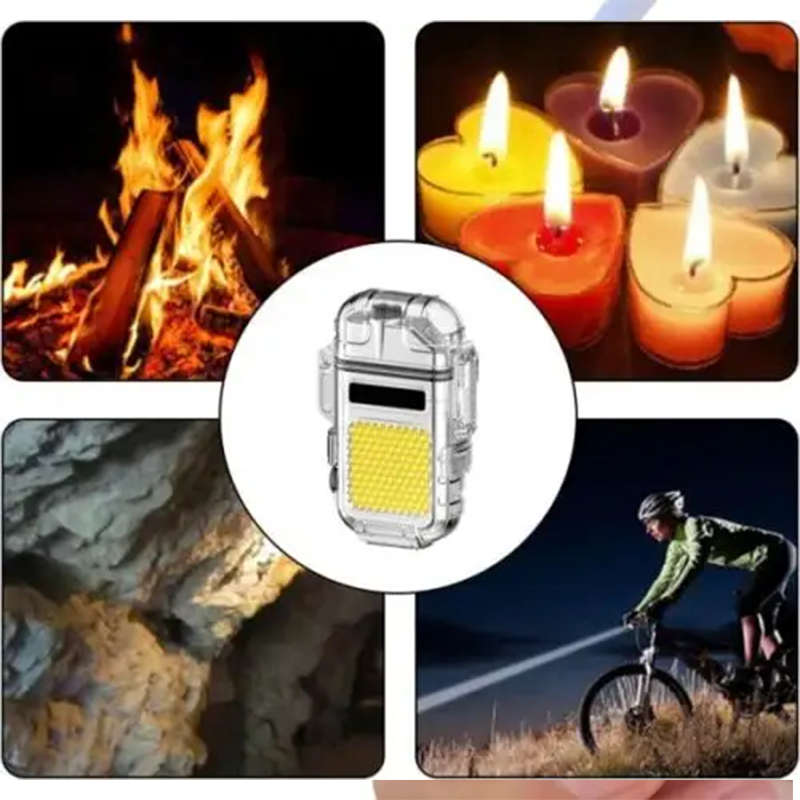 Portable Rechargeable Mini Hook Flashlight With Windproof Multi-Purpose Lighter + C-Type Charging Ca